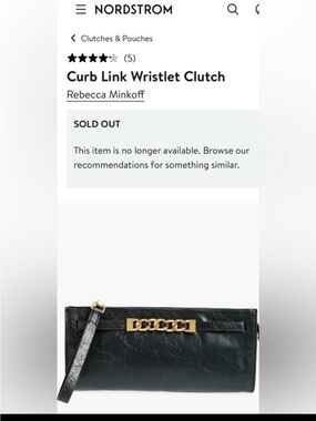 Rebecca Minkoff Black Wristlet Clutch with Gold Link Detail New with tags!